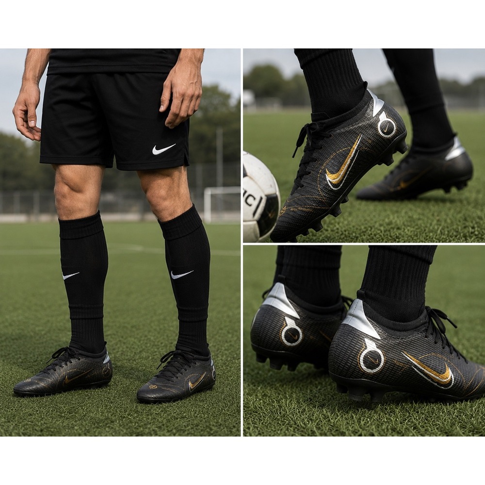Nike Mercurial Vapor 14 Elite FG Soccer Cleats Black Gold Silver DJ2837-007